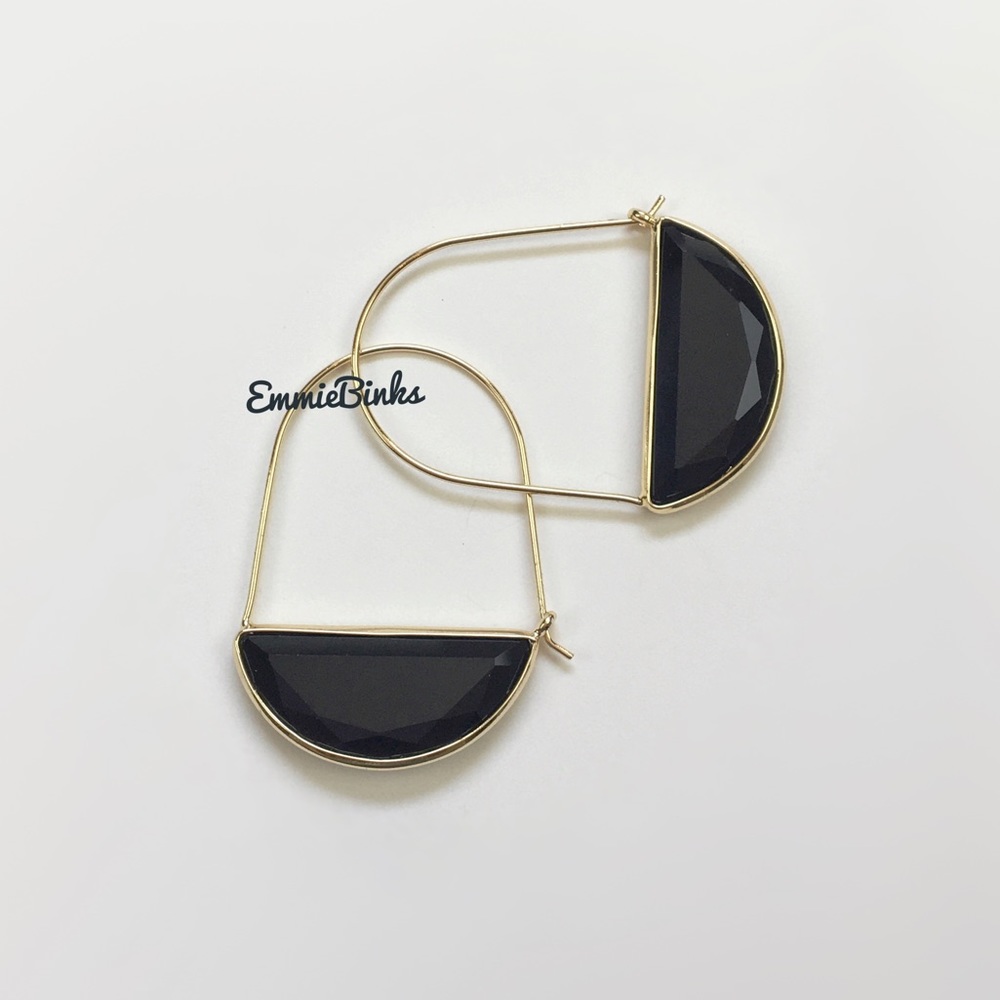 ✨3for$38 New Black Anthro Glass Crescent Hoop Earrings -Glass Dangle Earrings - Picture 5 of 13